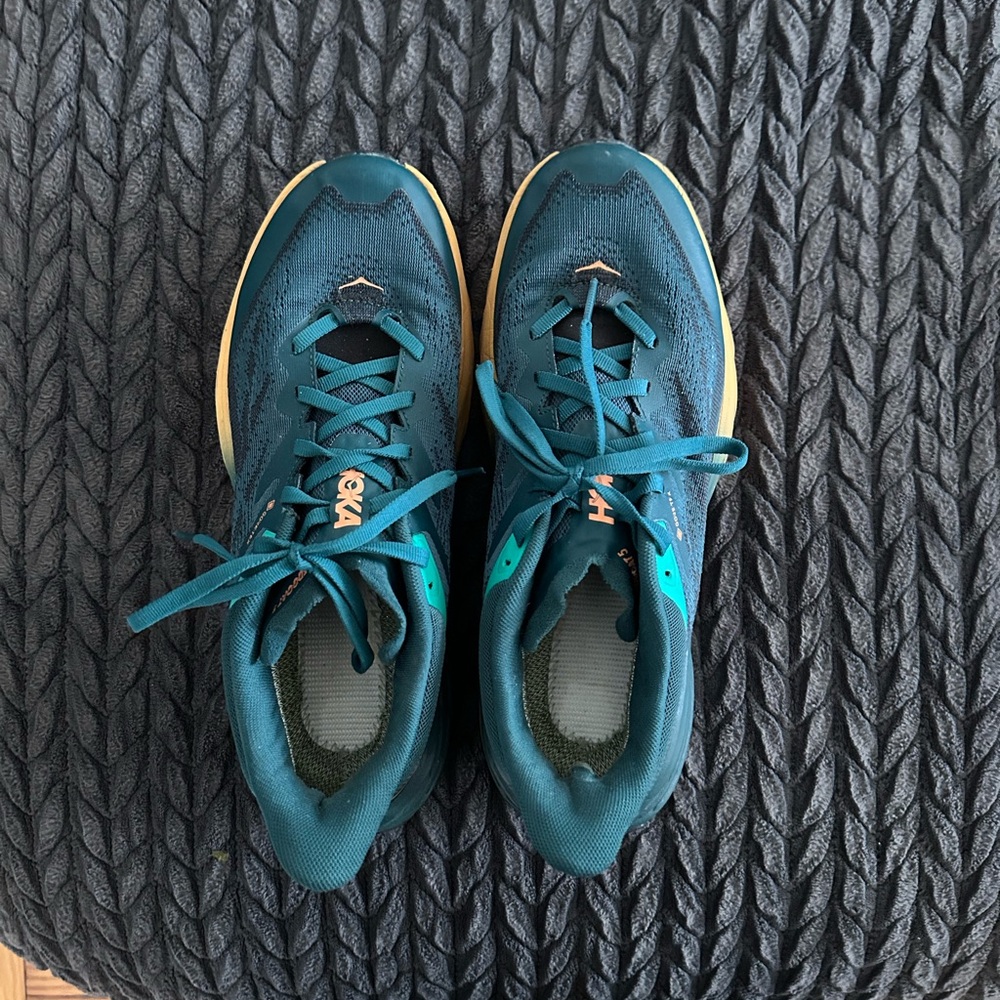 Hoka Blue and Gold Athletic Shoes